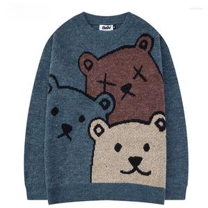 Pulls pour hommes dessin animé ours pull hommes printemps vêtements mode pull tricoté surdimensionné 2023 Couples coton