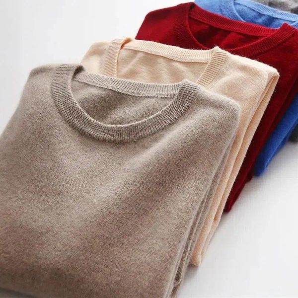 Pulls pour hommes mélange de cachemire vêtements résistants col rond couleur unie pull chaud Jersey pull printemps automne/hiver laine