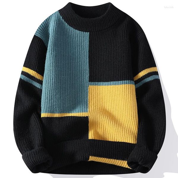 Suéteres para hombres Cashmere Pull Homme 2023 Invierno Suave Cálido Moda Patchwork Cuello alto Suéter Hombres Jerseys High End Mens Christmas Jumper