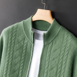 Pulls pour hommes en cachemire col montant fermeture éclair pull en tricot ample manteau cardigan décontracté