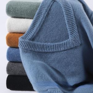 Herentruien Cashmere Sweater Autumn Solid Color V-Neck lange mouw pullover tops hoogwaardige winter klassiek gebreide jumpermen '