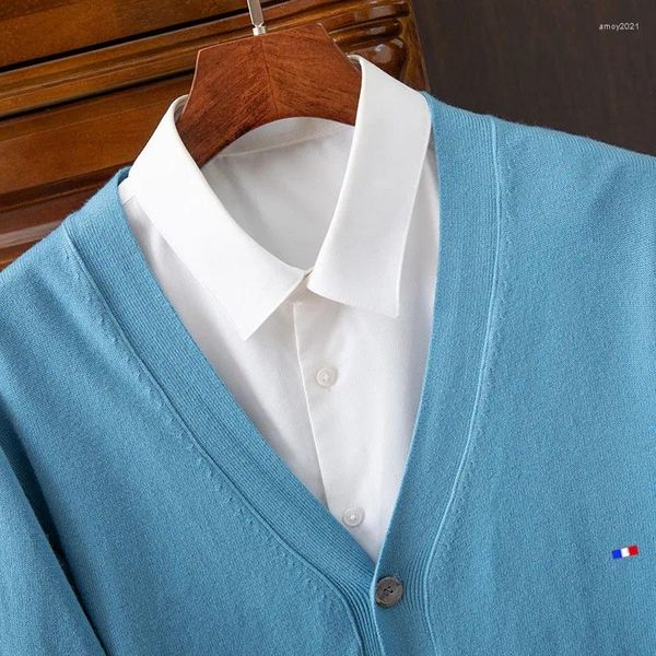 Pulls pour hommes Pull en cachemire Cardigan Col en V Chemise tricotée Manteau Mâle Corée Bouton de laine Tops de haute qualité