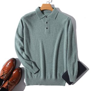Sweaters voor heren kasjmier trui heren reversoverhemden lente herfst pullovers breien warme tops mannelijke 100%wollen polo shirts grote maten trui 230228