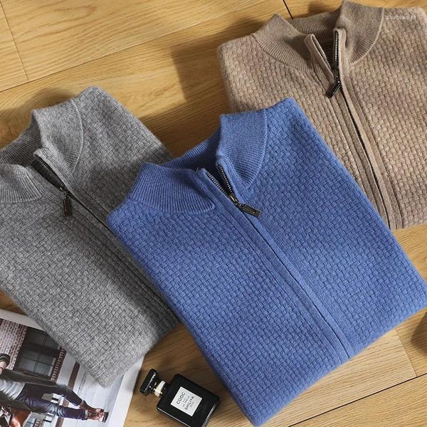 Suéteres para hombres Casual Hermoso Nuo Cárdigan de punto de lana Medio cuello alto Suéter suelto Manga larga 23 Otoño e invierno