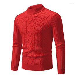 Suéteres para Hombre Casual Medio Cuello Alto Ajuste Tops Básicos Jersey Cálido Jersey Rojo Caqui Negro
