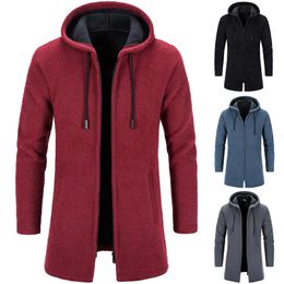 Heren Truien Casual Gebreide Trui Herfst Winter Hoodie 2023 Trend Effen Zpper Vest Fleece Lange Trenchcoat Fluwelen Koude Jas 230728