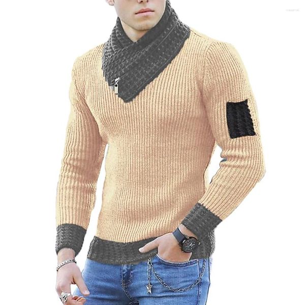 Pulls pour hommes Casual Man Knit Écharpe Style Pull à col roulé pour hommes Slim Fit Couleur Solide Chaud Vintage Coton Pull Vêtements