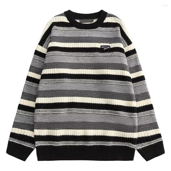 Pulls pour hommes Chasque à rayures en tricot en tricot lâche pour l'automne Our-cou Pullover Streetwear Soft confort