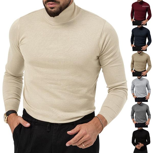 Suéteres de hombre Casual Slim Fit Tops básicos de punto térmico cuello alto suéter