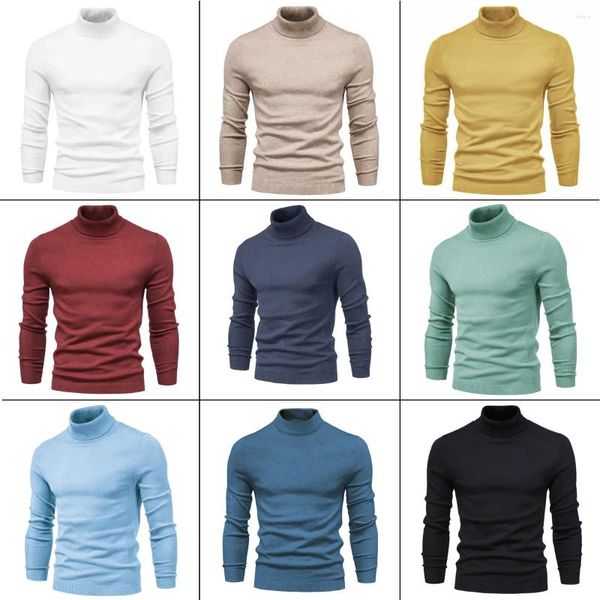 Suéteres de hombre Casual cuello alto Slim Fit ligero manga larga suéter Top camiseta Tops básicos venta al por mayor/gota