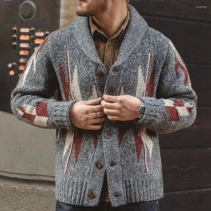 Herentruien Chic Men Cardigan geribbelde manchetten koude resistent 3D snijdende winter jacquard patroon knopen gebreide trui jas