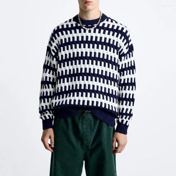 Pulls pour hommes Chic Hommes Tricoté Pull Côtelé Pull O-Cou À Manches Longues À Manches Longues Chaud Épaississant Tricots Occasionnels Hiver Coréen Mer Bleu Mâle Jumper