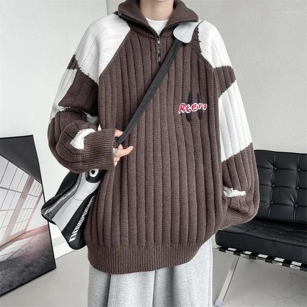 Chandails pour hommes China-Chic Automne et hiver Lovers Loose Contrast Color Block Raglan Manches à capuche Hommes Femmes Paresseux Manteau de tricot