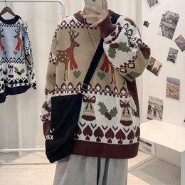 Pulls pour hommes Noël Deerlet Pull Mens O-Cou Dessin animé Jersey Automne Hiver Japon Style Vêtements Lâches Ugly Kaki Bleu Hip Hop Swea