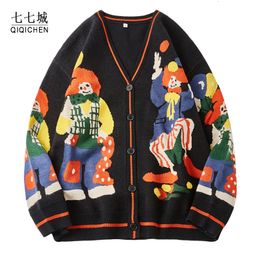 Pulls pour hommes Pull tricoté de Noël Hommes Cardigan surdimensionné Streetwear Jumpers Funny Clown Imprimer Coton Harajuku Manteaux Unisexe 221121