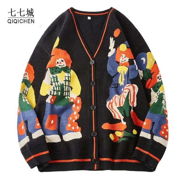 Suéteres para hombres Suéter de punto de Navidad Hombres Cardigan de gran tamaño Streetwear Jerseys de punto Divertido Payaso Impresión Algodón Harajuku Abrigos de punto Unisex 231212