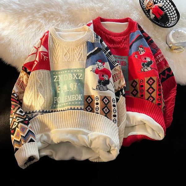 Pulls pour hommes Pull de Noël Hommes et femmes à la tendance automne-hiver des couples assortis en vrac rembourré épaissi chaud tricots