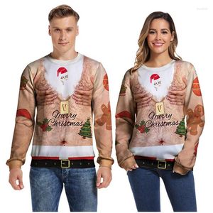 Suéteres para hombres Suéter feo de Navidad Jersey de cuello redondo de manga larga para pareja Parodia informal Sudadera de Navidad con impresión 3D divertida 2022