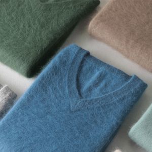 Suéteres para hombres Classic 100 Mink Cashmere Color sólido Cuello en V Jerseys de punto casuales Invierno Hombres Manga larga Jersey cálido 230725