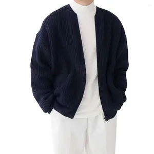 Pulls pour hommes Cardigan tricoté classique à fermeture éclair Pull confortable à col cheminée avec poches Doux et idéal pour toutes les saisons Noir