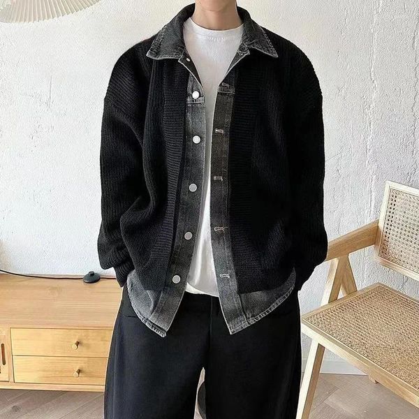 Pulls pour hommes Vêtements Manteau Veste blanche Pull en tricot Cardigan masculin Épissé Cowboy Sweat-shirt Overfit Y2k Streetwear Manches longues X