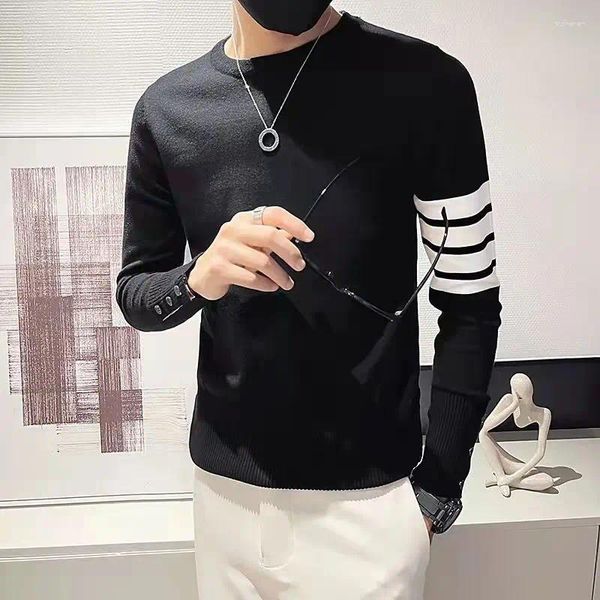 Suéteres para hombres Ropa Jerseys blancos a rayas Sin sudadera con capucha Suéter de punto Masculino Tamaño grande grande en ropa de otoño coreana Moda clásica X