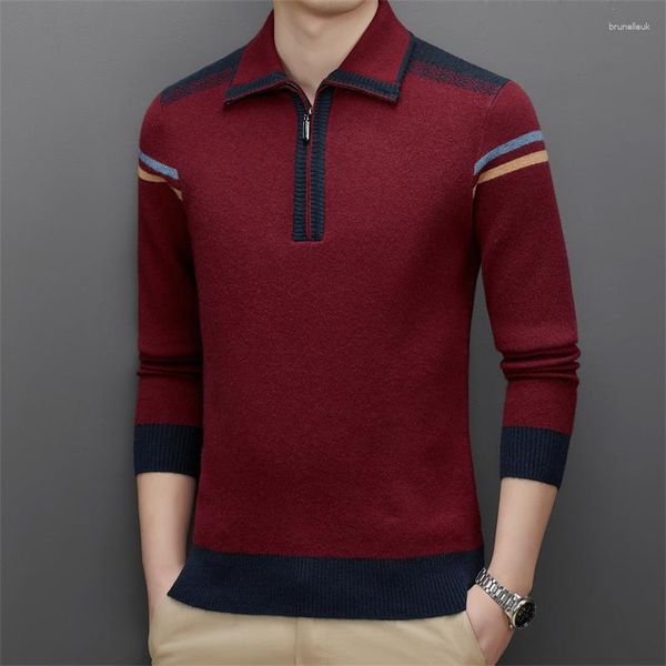 Pulls pour hommes Vêtements épaissis hommes hiver demi-col roulé pull pull pull couleur contraste mince décontracté laine tricot base