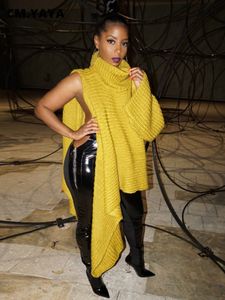 Herentruien cm yaya elegante dames winter herfst streetwear een lange mouw asymmetrische gele coltrui ins ins trui trui jumpers 230105