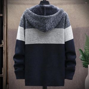 Pulls pour hommes manteau hommes sweat-shirt loisirs colorblock hiver polaire zippé veste à capuche tricotée à manches longues vêtements d'extérieur mâle confortable