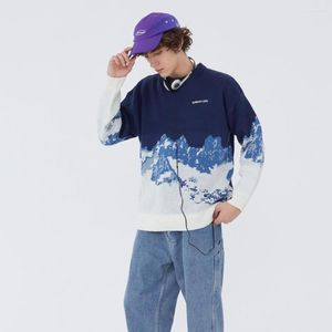 Mannen Truien Kleurblok Vintage Kleding Gebreide Retro Trui Harajuku Sneeuw Berg Mooie Paar Mannen Kleding Pull Homme Tops