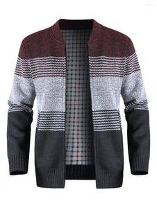 Pulls pour hommes Color Block Warm Zip Up Jacket Pull Casual Col montant Cardigan mi-extensible pour l'automne hiver