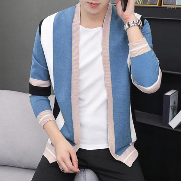 Suéteres para hombres Color a juego Hombres Suéter Abrigo Elegante Mangas largas Slim Fit Cardigan Tejer Elástico Suave Grueso Ropa de invierno