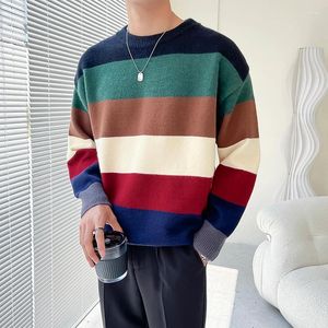 Pulls pour hommes Coloré Rayé Patchwork Pull chaud / Haute qualité Hommes Automne Hiver Col rond Confortable Lâche Affaires Casual Tricot