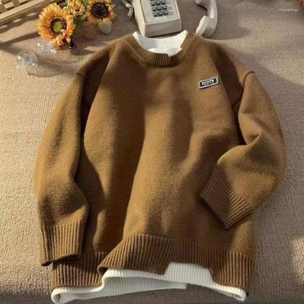 Suéteres para hombres Cómodos hombres Jumper O-cuello Suéter de manga larga Espesado Cálido Jersey Tops Color Matching Casual para otoño