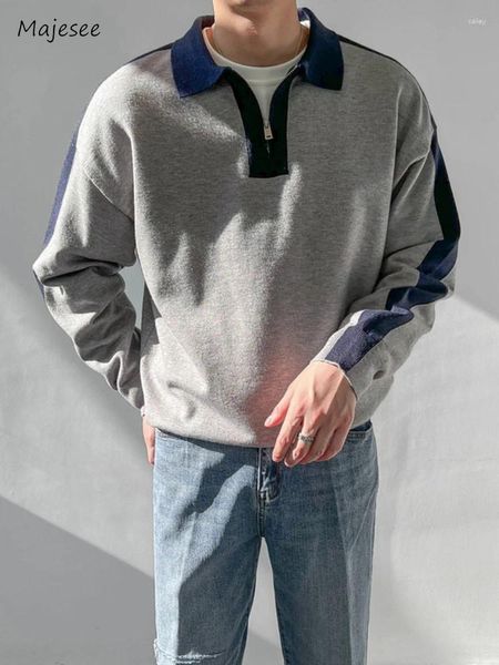 Suéteres para hombres Contraste Color Hombres Otoño Manga larga Punto Medio Cremallera Diseño Streetwear Temperamento Hong Kong Estilo de viaje Ins