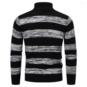 Suéteres para hombre, suéter de Color en contraste, elegante jersey de cuello alto de punto a rayas con bloques de colores para otoño/invierno con hombres