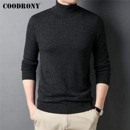 Pulls pour hommes COODRONY marque 100% laine mérinos pull à col roulé hommes vêtements automne hiver couleur Pure mince épais chaud pull en cachemire Z3016 230302