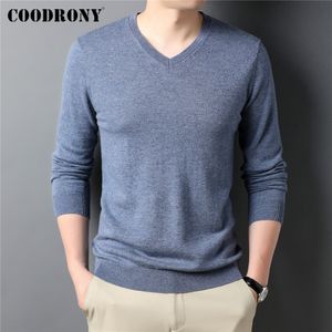 Herentruien Coodrony Brand 100% Merino Wool Sweater Men Kleding Autumn Winter V-Neck Pullovers Dikke Warm Knitwear Cashmere Sweaters Z3014 230302