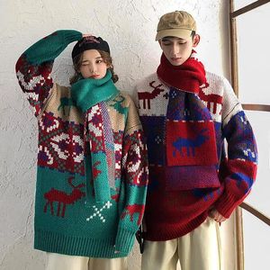 Pulls pour hommes Couple hiver laid pull de Noël Vintage année lâche Elk pulls drôle tricoté demi-col haut vêtements de vacances