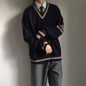 Herentruien Paren dragen Autumn Sweater Koreaanse losse student pullover v nek jas Japanse schooluniform 220923