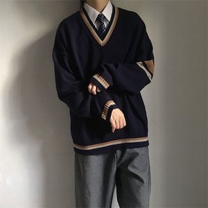 Suéteres para hombres Parejas usan suéter de otoño coreano suelto estudiante jersey con cuello en v abrigo japonés uniforme escolar 220830