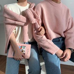 Suéteres para hombres Suéter de cuello redondo Otoño e invierno Estilo universitario Camisa de fondo Versión coreana Parejas Sueltas Lazy Knit