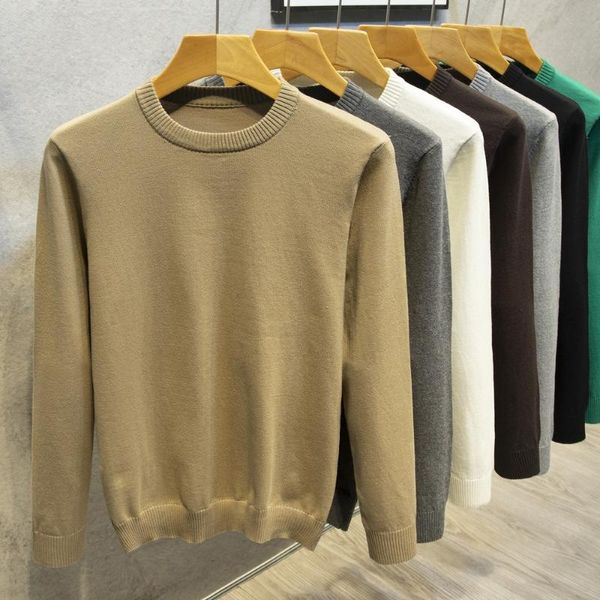 Suéteres para hombres Suéter de cuello redondo Hombres Color sólido Punto Casusl Jersey Sudadera de manga larga Tops cálidos Moda coreana Slim FitMen's