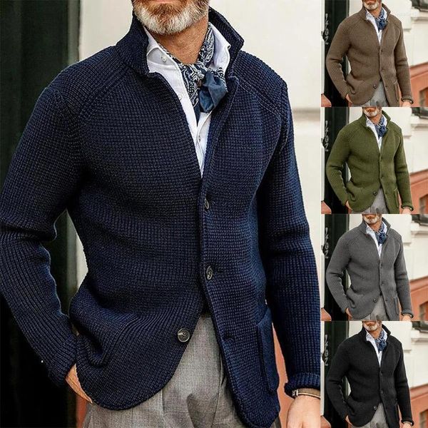 Suéteres para hombres Transfronterizo Europeo y N Suéter Abrigo Slim Traje Stand Collar 2023 Otoño Invierno Estilo Cardigan