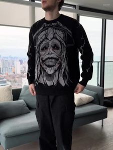 Herentruien Donkere y2k Harajuku Fashion Design Anime gebreide katoenen ronde nek lange mouw pullover high street kleding ski warm