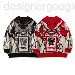 Herentruien ontwerper Destiny Dragon Year Red Sweater voor mannen en vrouwen Lange mouwen Chinees Nieuw Paar Knitwear Losse ronde hals Top Fashion XHLS