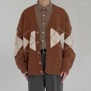 Pulls pour hommes Diamond Menswear Color Block Spliced Pull Cardigan 2023 Lâche Col V Simple Boutonnage Sweatercpat Automne Hiver Chic