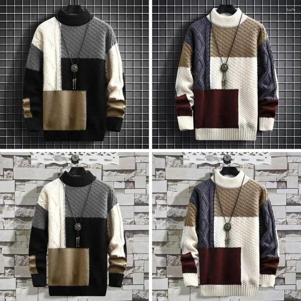 Pulls pour hommes Élastique Hommes Colorblock Pull Style Preppy Garder au chaud Polyester Anti-pilling