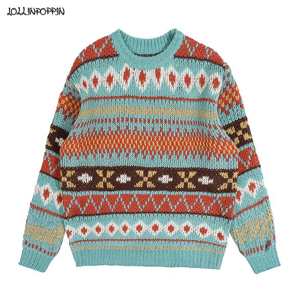 Sweaters masculinos Patrón geométrico étnico Hombres tejidos Invierno de invierno Bohemio Drop de hombro Descallado Palabreses sueltos 230814