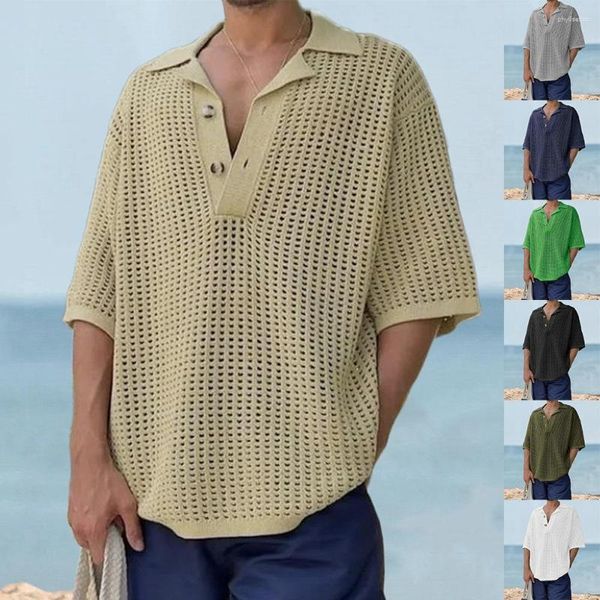 Pulls pour hommes polo européen-américain évider tricot mode ample grand pull tricoté 2023 été transfrontalier vêtements pour hommes court